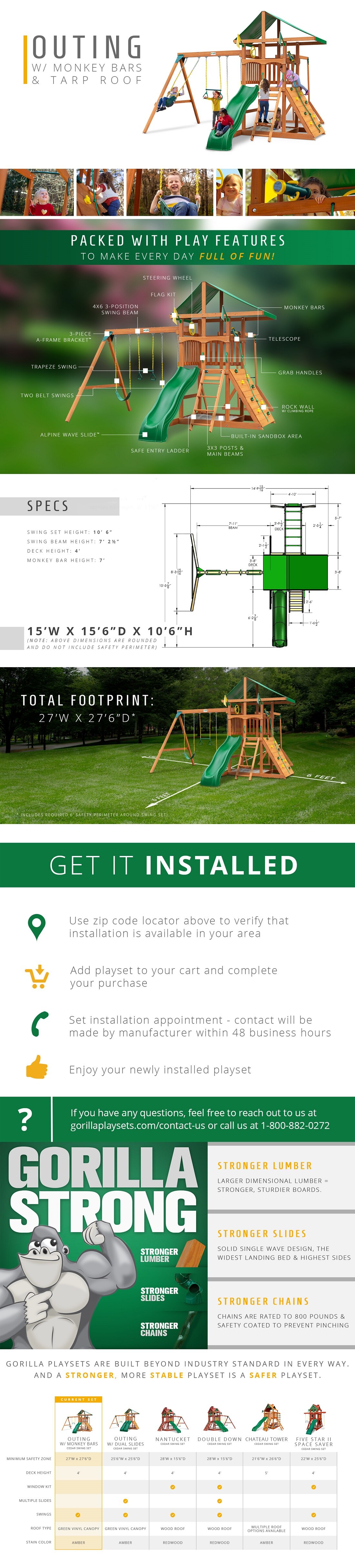 Gorilla Playsets Professionally Installed Outing III Wooden Outdoor